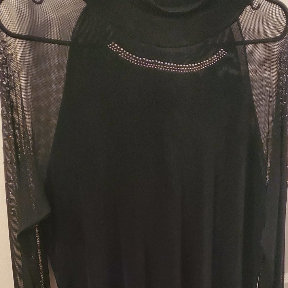 Rainbow Sheer Black & Rhinestones Long Sleeves Blouse Size 2X